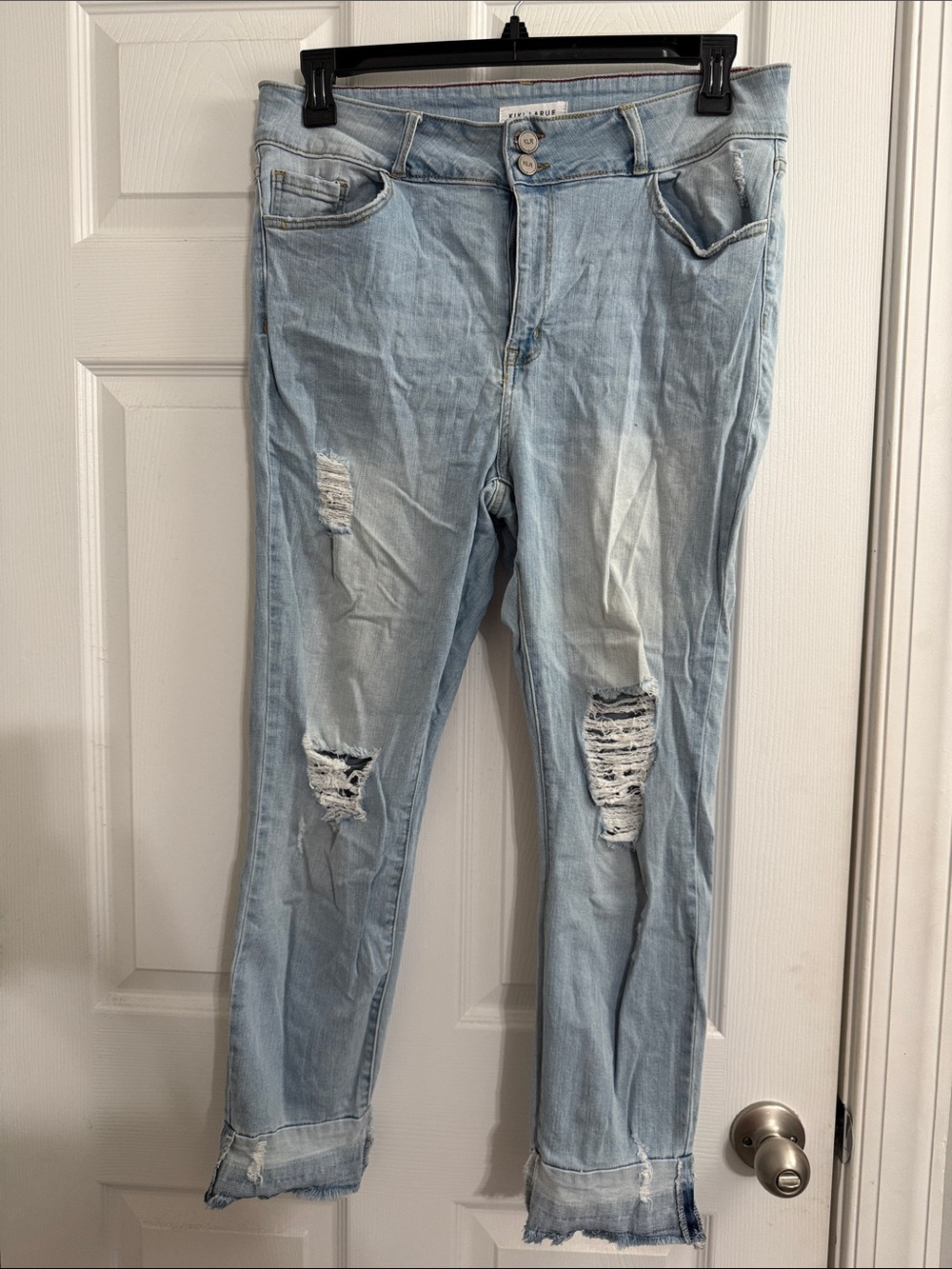 Light Blue Distressed Boyfriend Jeans - Unbranded